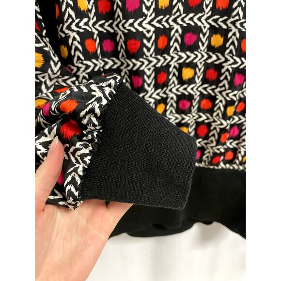 VINTAGE DOUGLASS Eclectic Art To Wear Crewneck Silk Top Black Multi Women's 12 - Picture 4 of 10